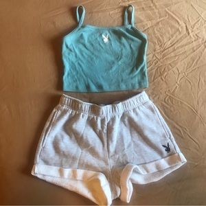 Pacific Sunwear Playboy crop top and shorts, size medium, EUC